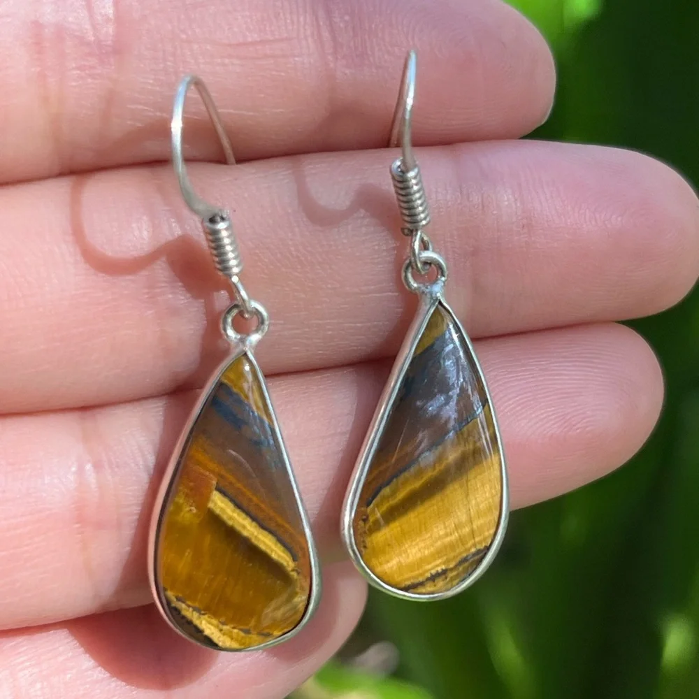 Silver plated dainty‎ tiger eye earrings